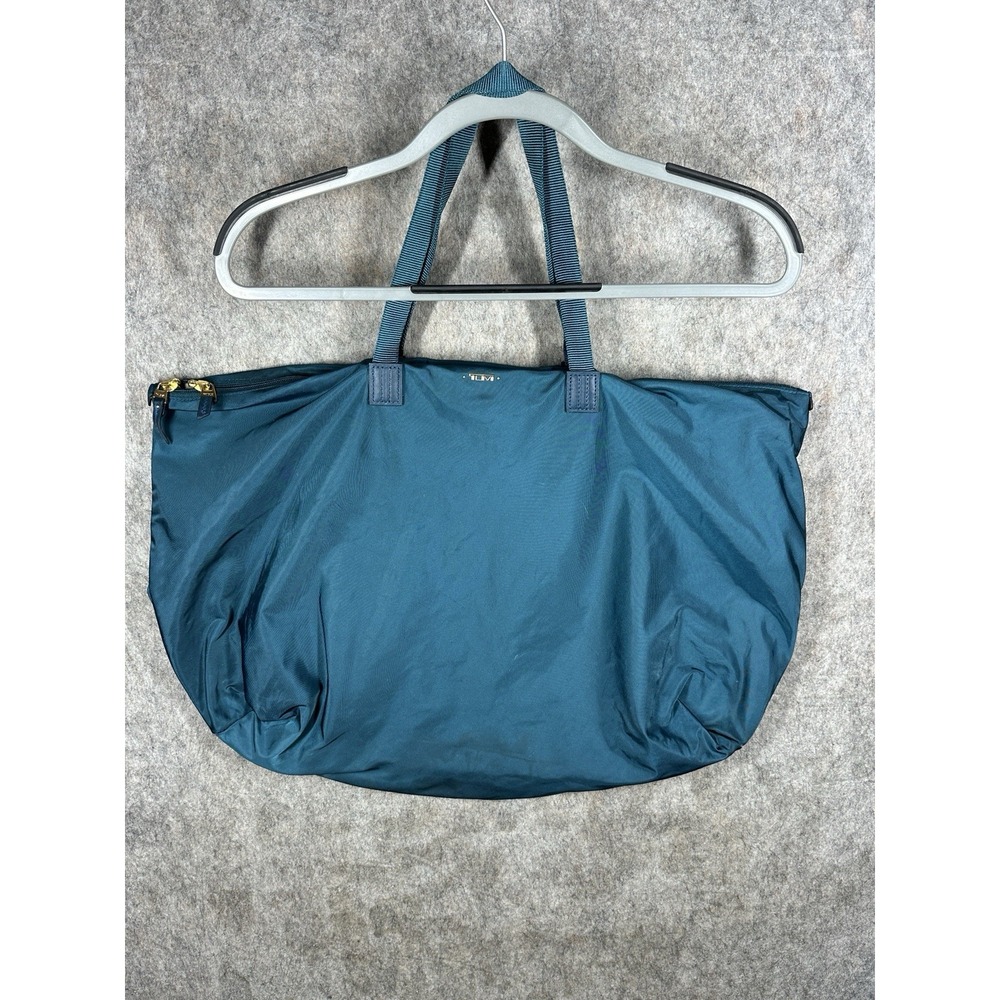 TUMI Voyageur Just In Case Tote Teal Blue Nylon Packable Travel Bag Gold